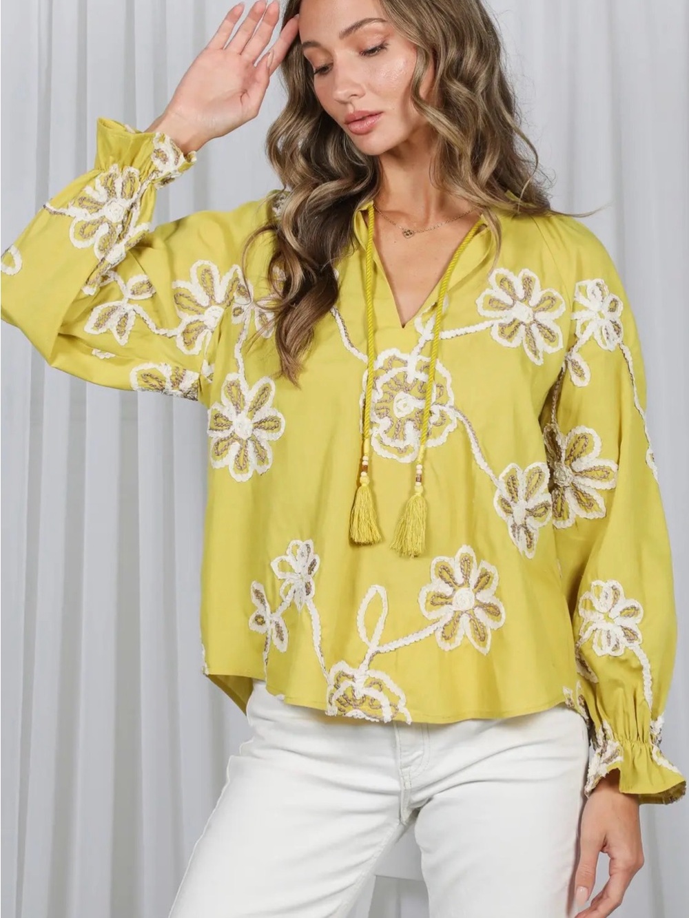 NWT Vine & Love Yellow Embroidered Floral Peasant Top JUST IN!